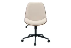 Chaise de bureau à roulettes en bois et tissu effet velours texturé beige DOUGLAS