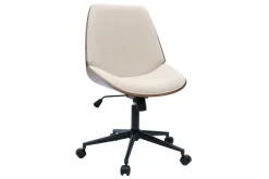 Chaise de bureau à roulettes en bois et tissu effet velours texturé beige DOUGLAS