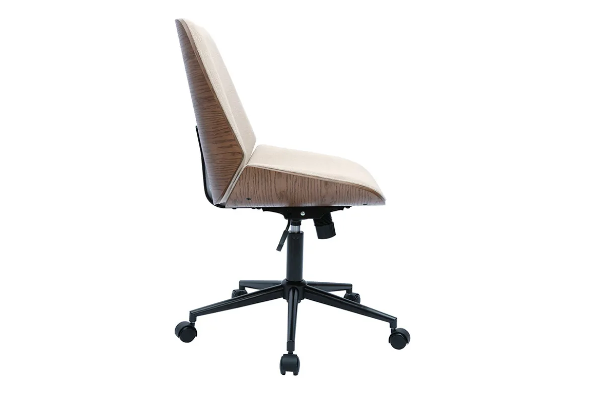 Chaise de bureau à roulettes en bois et tissu effet velours texturé beige DOUGLAS