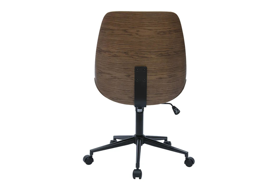 Chaise de bureau à roulettes en bois et tissu effet velours texturé beige DOUGLAS