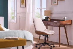 Chaise de bureau à roulettes en bois et tissu effet velours texturé beige DOUGLAS