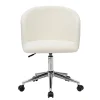 Chaise de bureau à roulettes en tissu effet laine bouclée blanc cassé et acier chromé VANITY