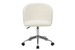 Chaise de bureau à roulettes en tissu effet laine bouclée blanc cassé et acier chromé VANITY