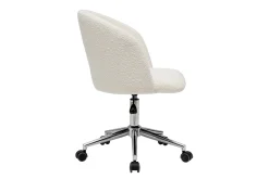Chaise de bureau à roulettes en tissu effet laine bouclée blanc cassé et acier chromé VANITY