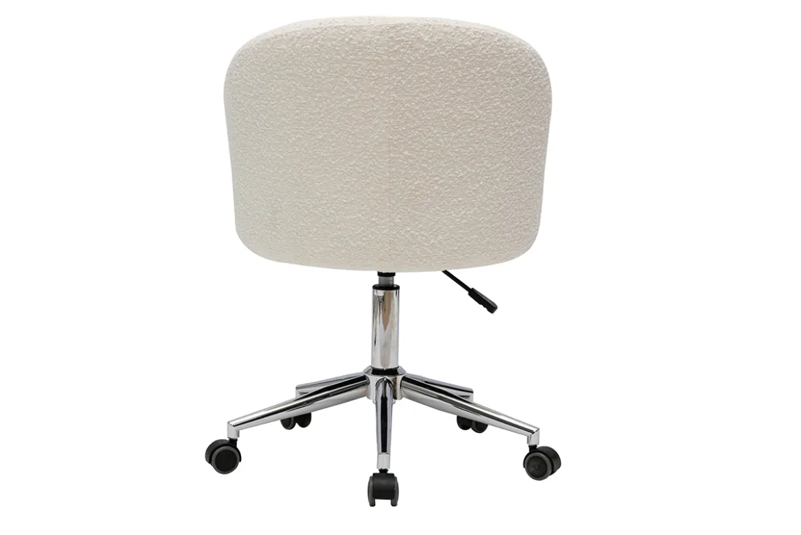 Chaise de bureau à roulettes en tissu effet laine bouclée blanc cassé et acier chromé VANITY