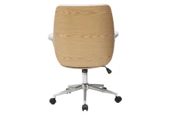Chaise de bureau à roulettes en tissu effet velours texturé beige, bois clair et métal chromé HELIOS