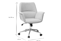 Chaise de bureau à roulettes en tissu effet velours texturé beige, bois clair et métal chromé HELIOS