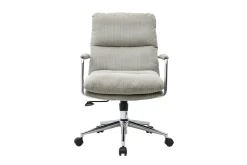 Chaise de bureau à roulettes en tissu velours côtelé taupe et métal chromé MIRABEAU