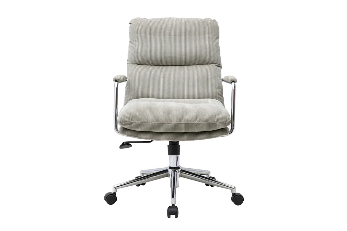 Chaise de bureau à roulettes en tissu velours côtelé taupe et métal chromé MIRABEAU