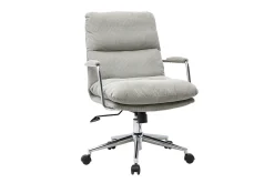 Chaise de bureau à roulettes en tissu velours côtelé taupe et métal chromé MIRABEAU