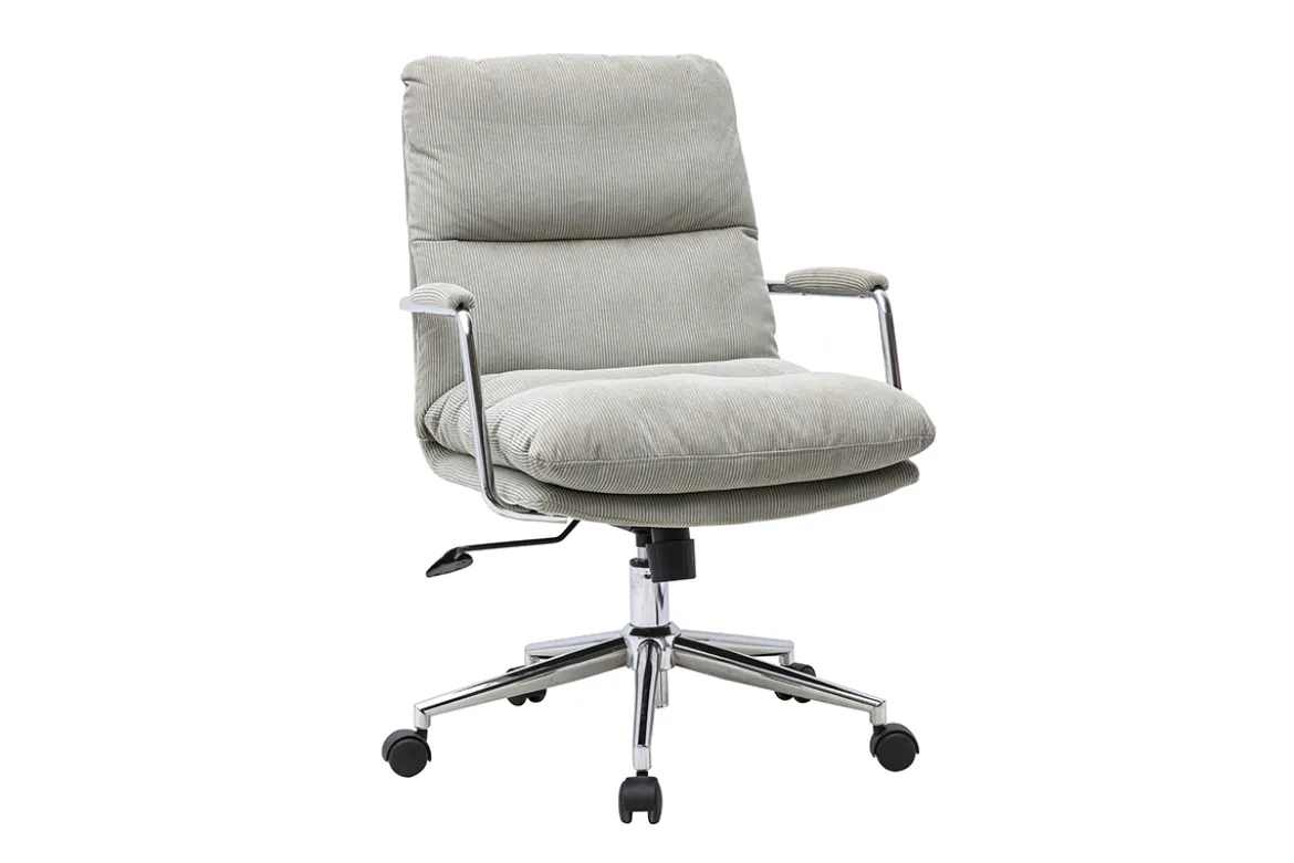 Chaise de bureau à roulettes en tissu velours côtelé taupe et métal chromé MIRABEAU