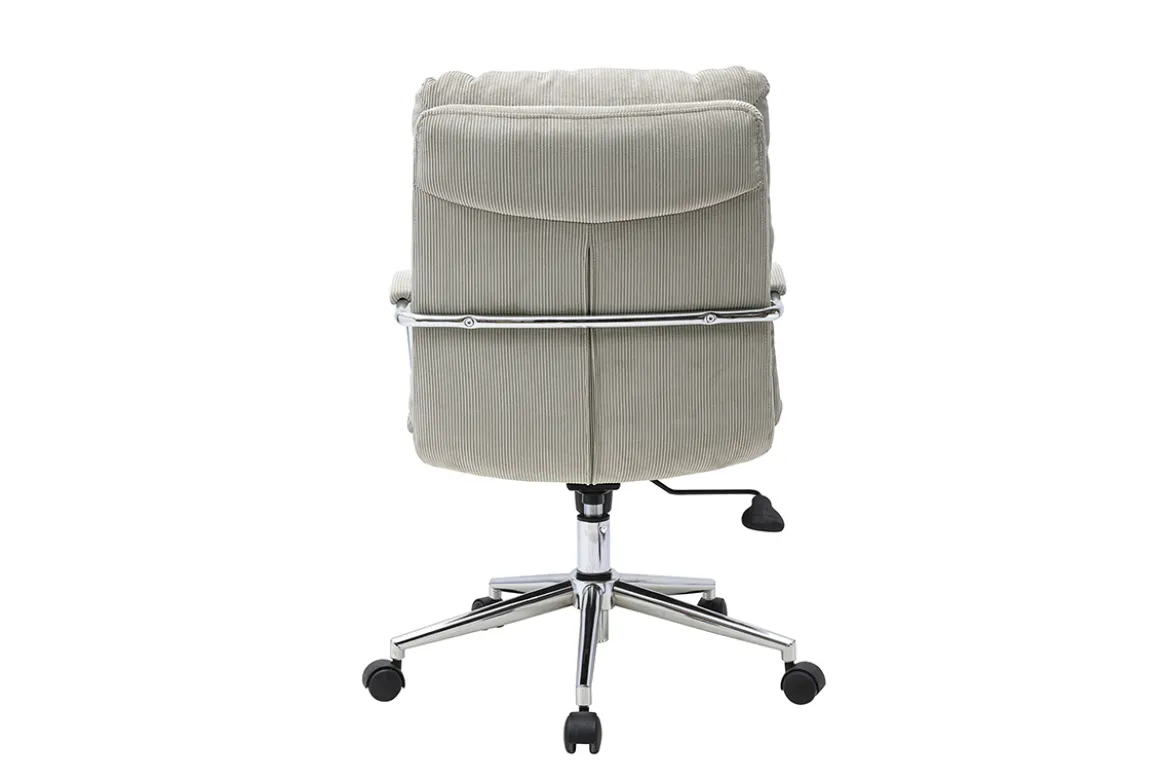 Chaise de bureau à roulettes en tissu velours côtelé taupe et métal chromé MIRABEAU