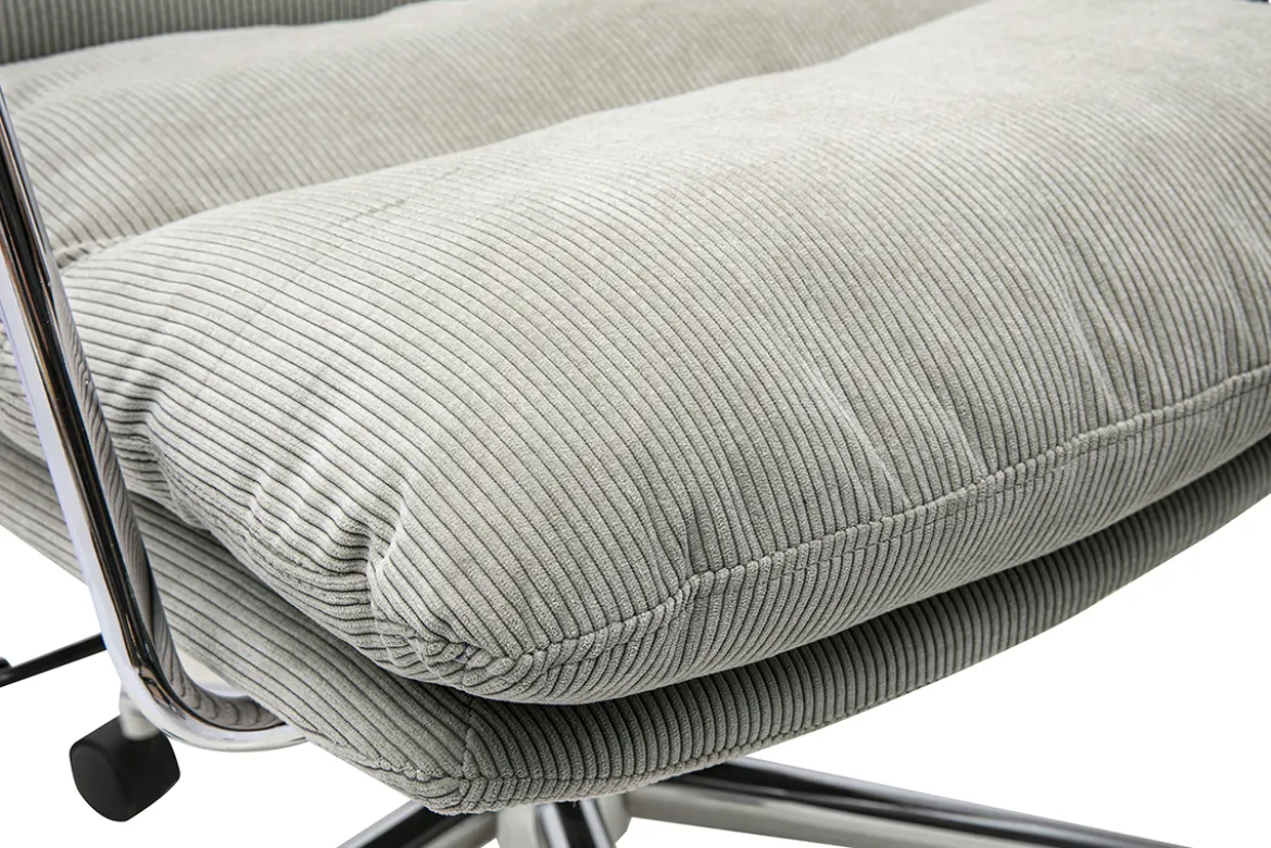Chaise de bureau à roulettes en tissu velours côtelé taupe et métal chromé MIRABEAU