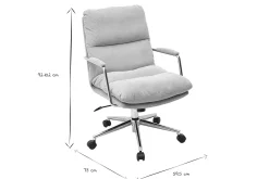Chaise de bureau à roulettes en tissu velours côtelé taupe et métal chromé MIRABEAU