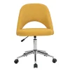 Chaise de bureau à roulettes en tissu effet velours texturé jaune moutarde et acier chromé COSETTE