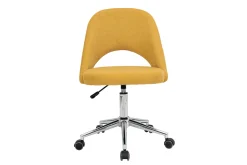 Chaise de bureau à roulettes en tissu effet velours texturé jaune moutarde et acier chromé COSETTE