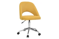 Chaise de bureau à roulettes en tissu effet velours texturé jaune moutarde et acier chromé COSETTE