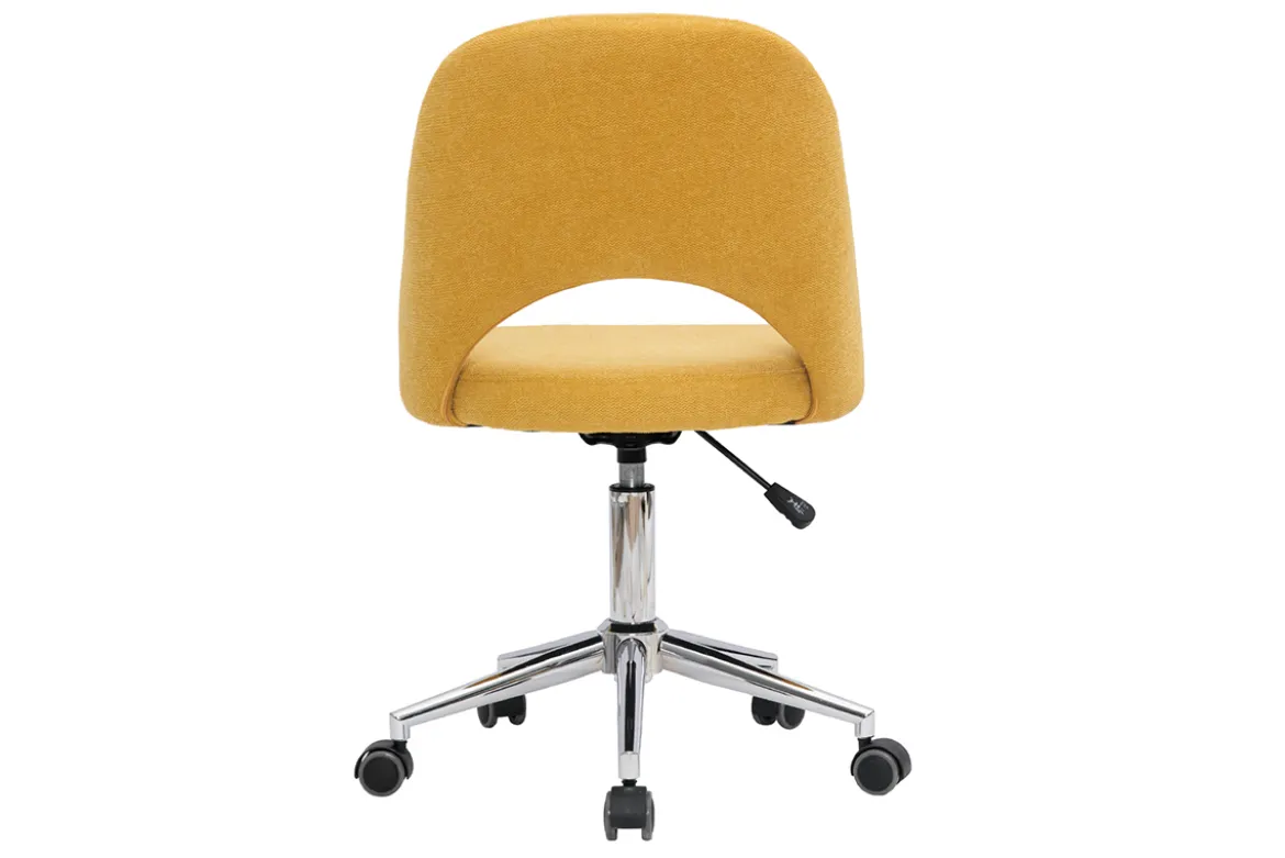 Chaise de bureau à roulettes en tissu effet velours texturé jaune moutarde et acier chromé COSETTE