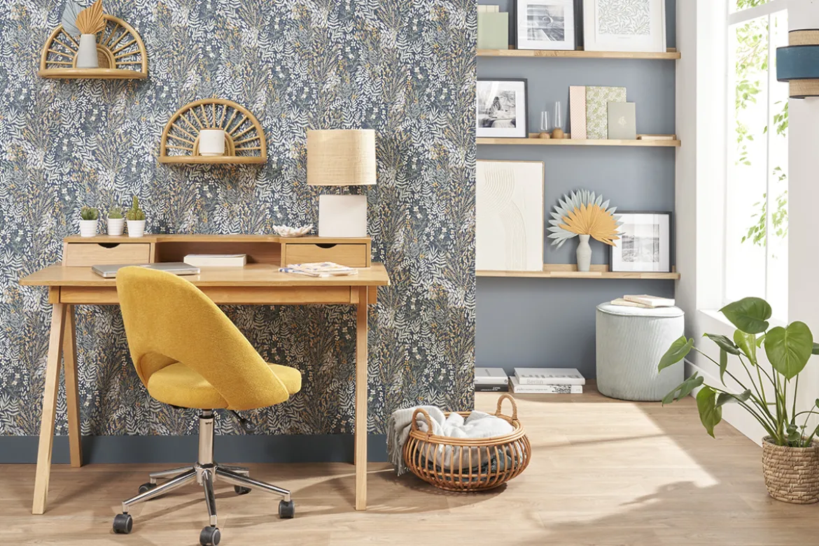 Chaise de bureau à roulettes en tissu effet velours texturé jaune moutarde et acier chromé COSETTE