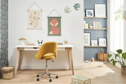 Chaise de bureau à roulettes en tissu effet velours texturé jaune moutarde et acier chromé COSETTE