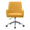 Chaise de bureau à roulettes en tissu effet velours jaune moutarde et acier chromé SHANA