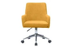 Chaise de bureau à roulettes en tissu effet velours jaune moutarde et acier chromé SHANA