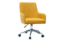 Chaise de bureau à roulettes en tissu effet velours jaune moutarde et acier chromé SHANA