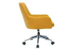 Chaise de bureau à roulettes en tissu effet velours jaune moutarde et acier chromé SHANA