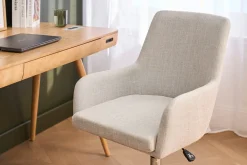 Chaise de bureau à roulettes en tissu gris clair et acier chromé SHANA