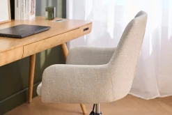 Chaise de bureau à roulettes en tissu gris clair et acier chromé SHANA