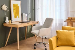 Chaise de bureau à roulettes en tissu gris clair et acier chromé SHANA