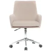 Chaise de bureau à roulettes en tissu beige et acier chromé SHANA