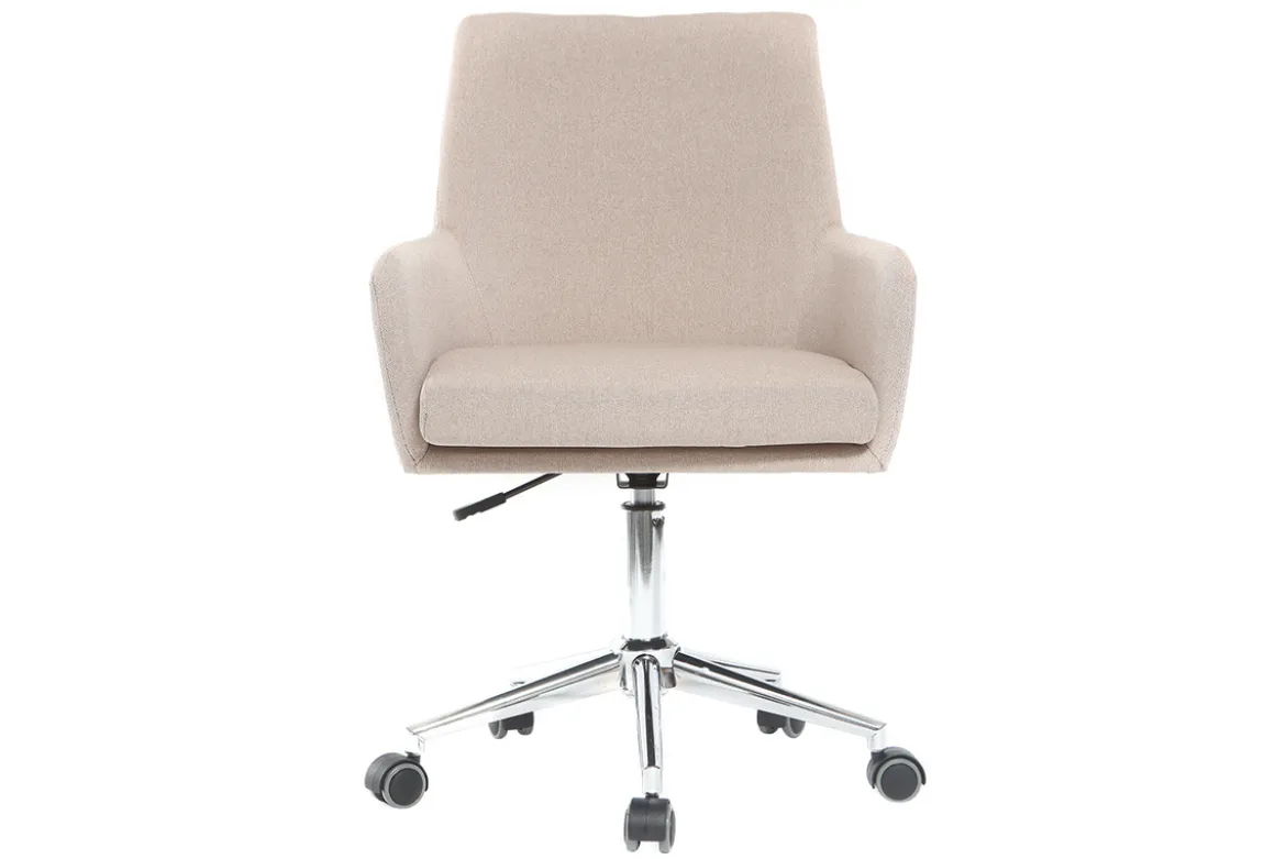 Chaise de bureau à roulettes en tissu beige et acier chromé SHANA