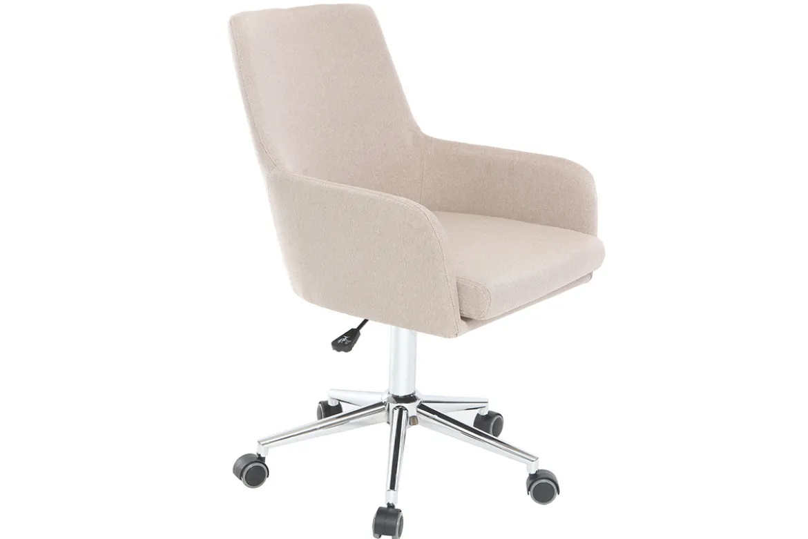 Chaise de bureau à roulettes en tissu beige et acier chromé SHANA