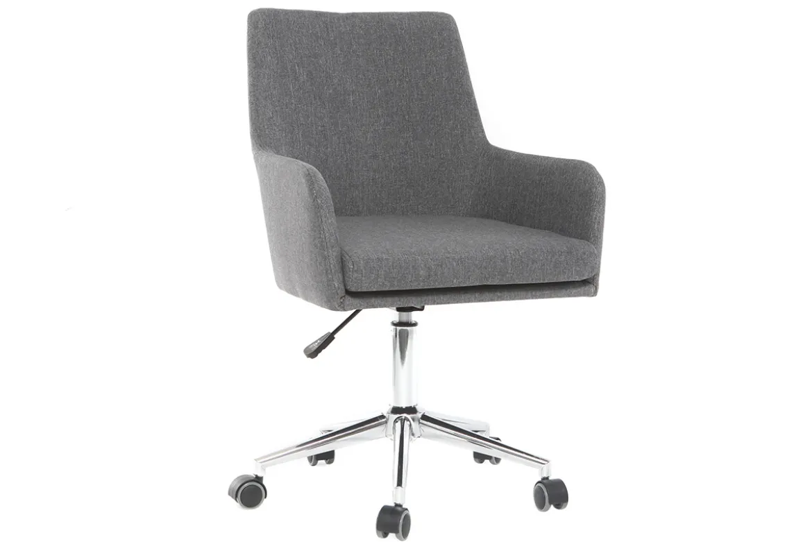 Chaise de bureau à roulettes en tissu gris anthracite et acier chromé SHANA