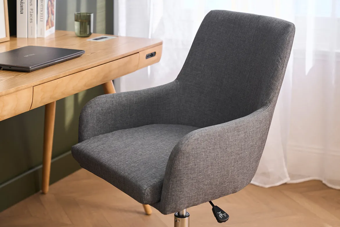 Chaise de bureau à roulettes en tissu gris anthracite et acier chromé SHANA