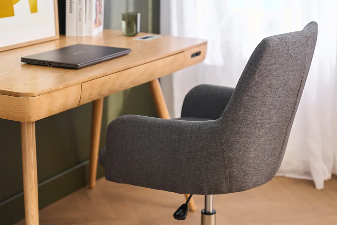 Chaise de bureau à roulettes en tissu gris anthracite et acier chromé SHANA