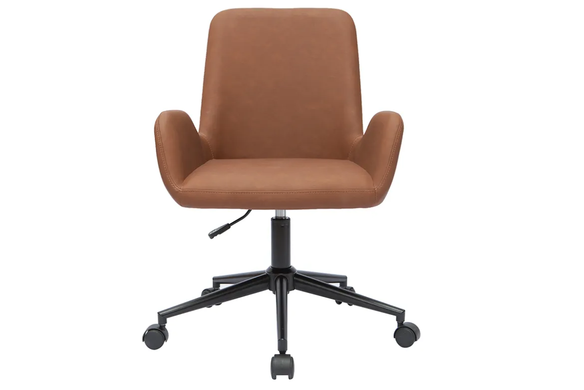 Chaise de bureau à roulettes marron et métal noir ALBAN