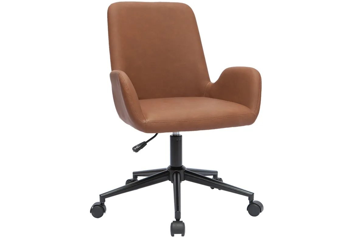 Chaise de bureau à roulettes marron et métal noir ALBAN