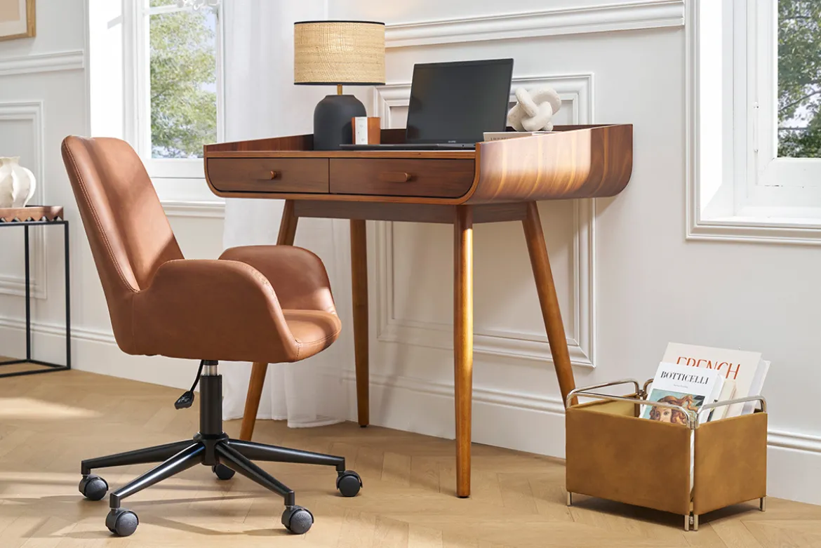 Chaise de bureau à roulettes marron et métal noir ALBAN