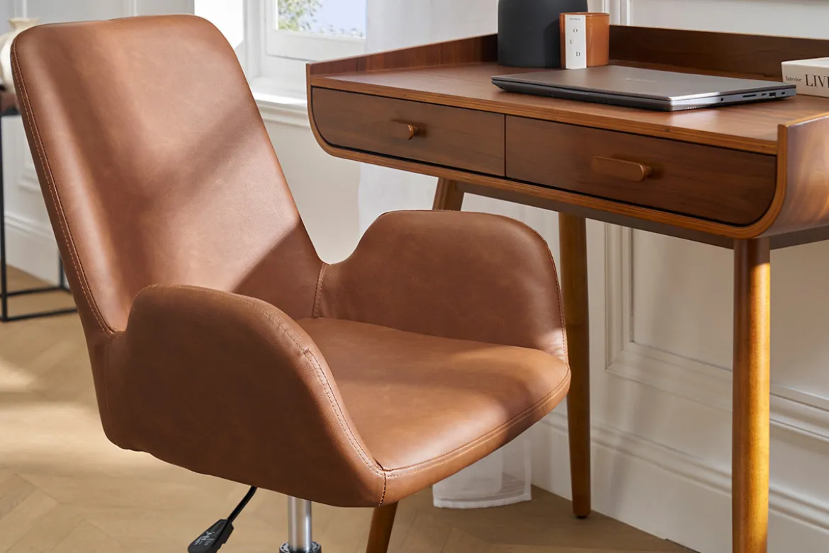 Chaise de bureau à roulettes marron et métal noir ALBAN
