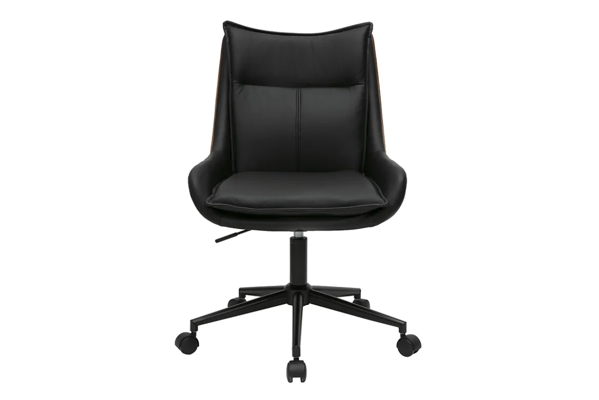 Chaise de bureau à roulettes noire et bois foncé BLAISE