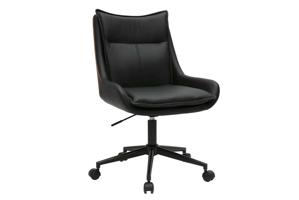 Chaise de bureau à roulettes noire et bois foncé BLAISE