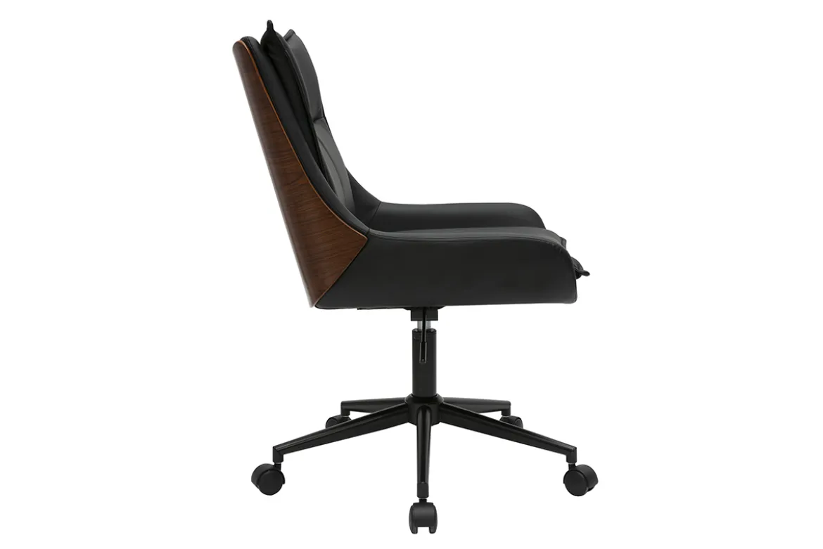 Chaise de bureau à roulettes noire et bois foncé BLAISE