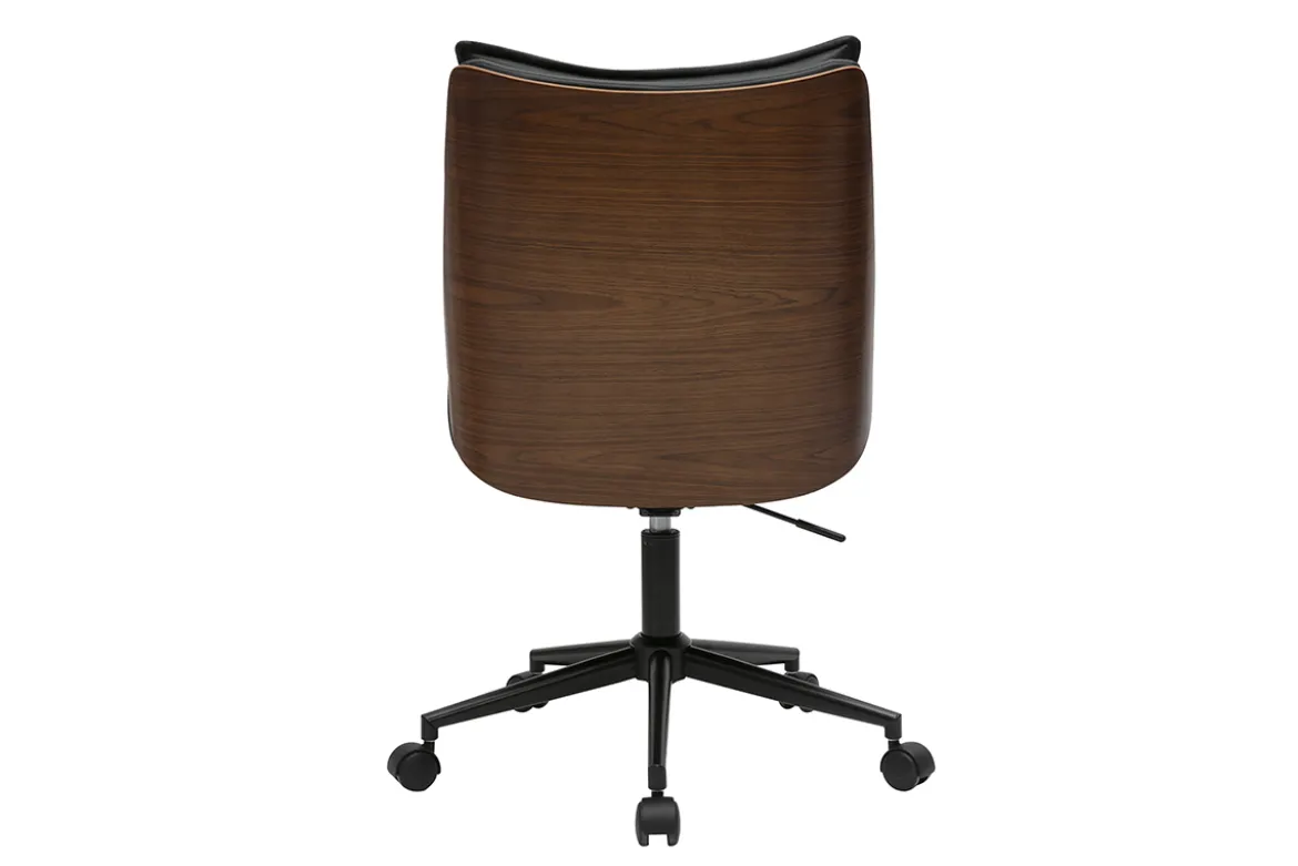 Chaise de bureau à roulettes noire et bois foncé BLAISE