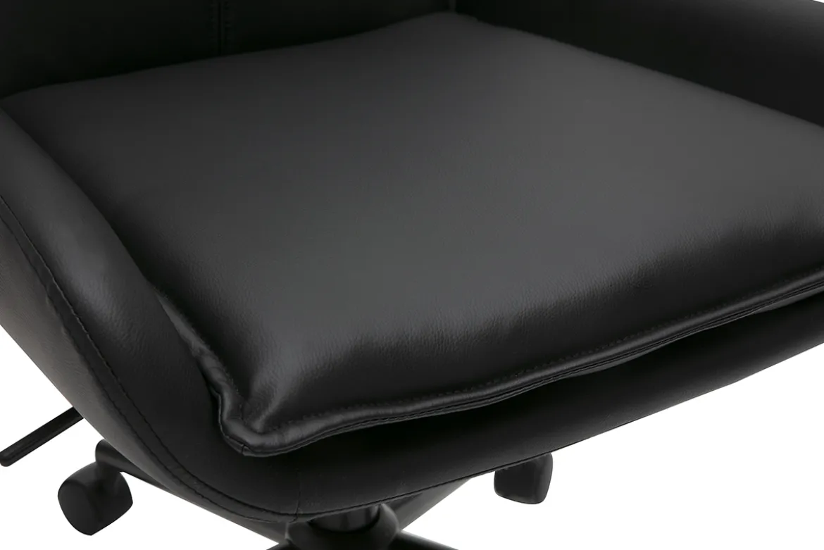 Chaise de bureau à roulettes noire et bois foncé BLAISE