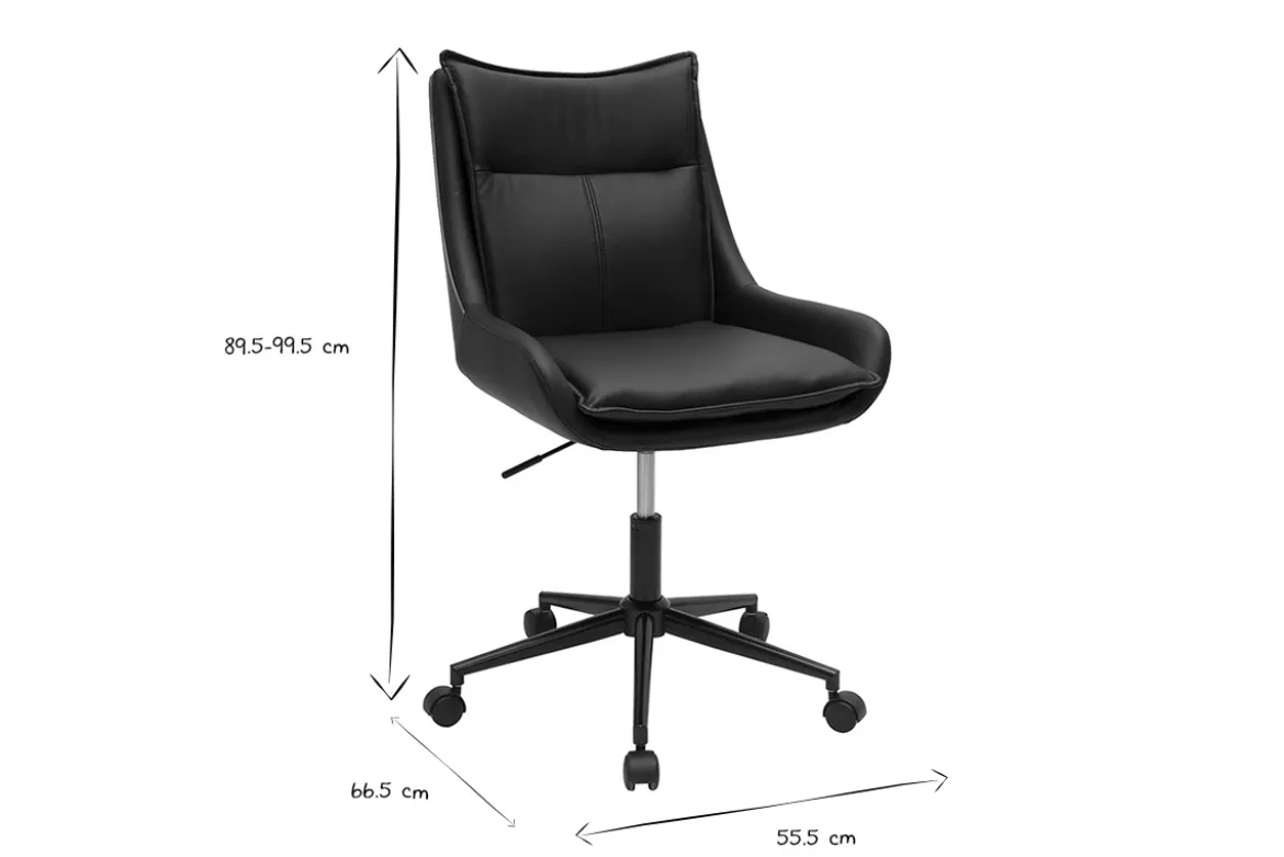 Chaise de bureau à roulettes noire et bois foncé BLAISE