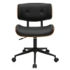 Chaise de bureau à roulettes noire et bois foncé BASILE