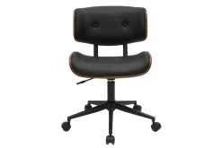 Chaise de bureau à roulettes noire et bois foncé BASILE