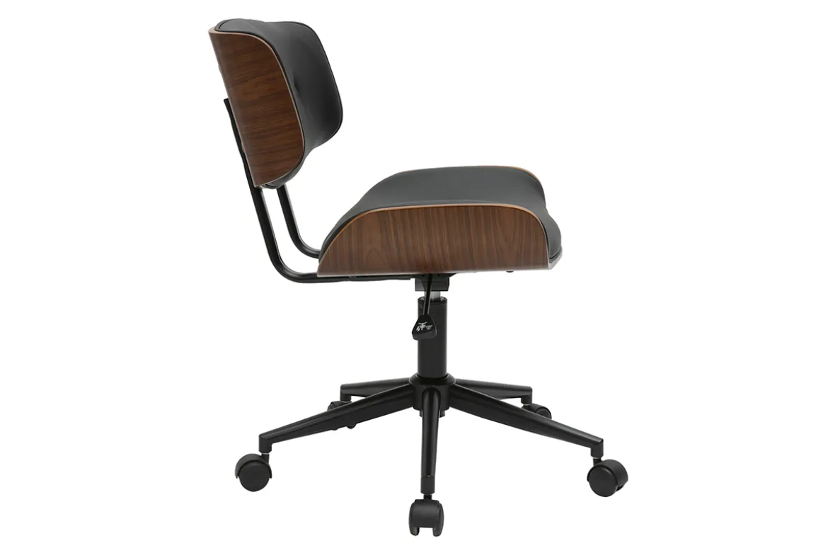Chaise de bureau à roulettes noire et bois foncé BASILE